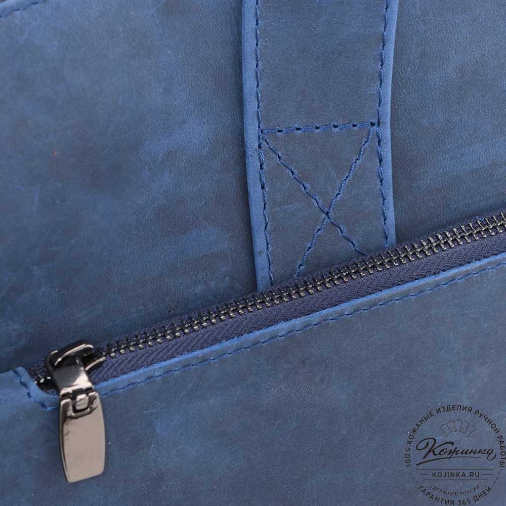 Кожаная деловая сумка "Марк" (синий крейзи)